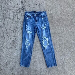 Judy Blue Ripped Boyfriend Jeans - Dark Blue